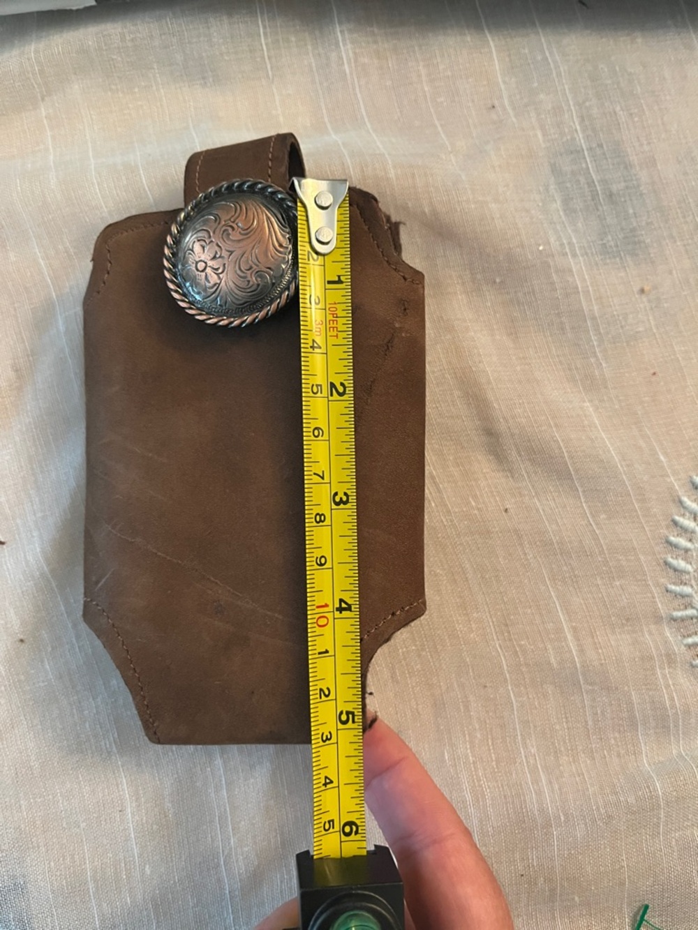 Brown Suede Leather Belt Holster with Decorative Concho - Picture 5 of 6